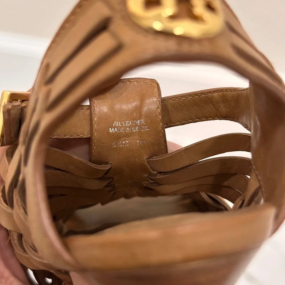 Tory Burch Nadia Brown Woven All Leather Logo 4